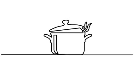 Big pan one continuous line drawing  isolated on white background, cooking and kitchen concept, Continuous one line drawing of big pan