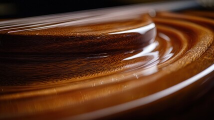 Obraz premium Close-up of rich, polished wood grain with a curved, glossy surface.