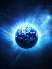 Obraz premium Digital Earth: Celestial Glow - A vibrant digital of Earth, radiating energy, symbolizes hope, power, technology, global unity, and the future.