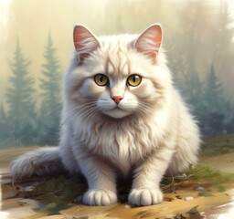 Obraz premium Illustration of fluffy cat.