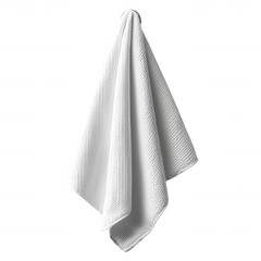 A clean white kitchen towel hanging elegantly, perfect for home culinary settings.