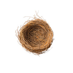 Obraz premium A close-up view of a rustic bird's nest made of twigs and grass., isolated on a transparent background.