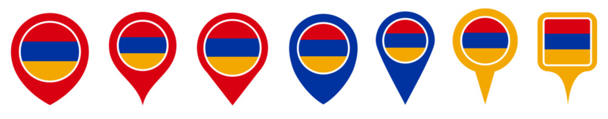 set vector Location pin armenia flag icon. Country location symbol Map markers design template illustration