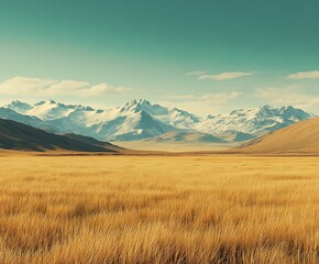 Fototapeta premium there is a field of grass with mountains in the background