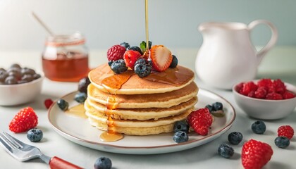 Delicious Pancakes with Berries and Syrup