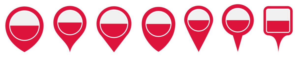 Fototapeta premium set vector Location pin poland flag icon. Country location symbol Map markers design template illustration