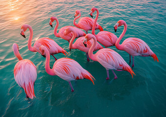pink flamingos in the lake