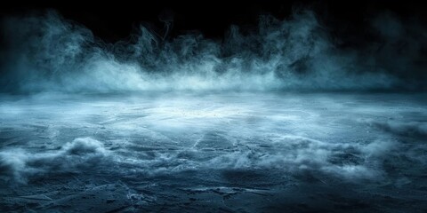 Naklejka premium Abstract depiction of a frozen hockey ice rink surrounded by smoke.