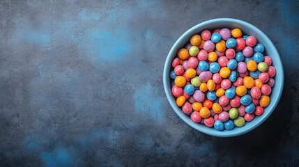 Colorful candy coated chocolates in a bowl.