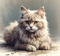 Fototapeta premium Illustration of fluffy cat.