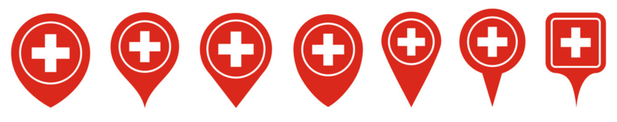 set vector Location pin Switzerland flag icon. Country location symbol Map markers design template illustration