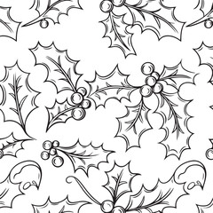 Vector seamless pattern of flat Christmas holly berry isolated on white background