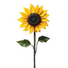 Obraz premium Bright sunflower blooming in sunlight with vibrant yellow petals and green leaves., isolated on a transparent background.