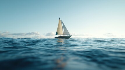 Obraz premium Solitude Sailboat Journey: A Serene Ocean Voyage