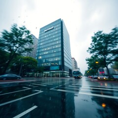 Fototapeta premium Exterior of a high-rise office building. Modern architecture with an abstract background, Modern building with curved glass facade reflecting sky