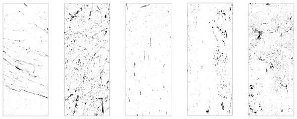 Set dirty wall texture on white background. Collection of 5 grunge wall.