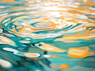Abstract teal and orange fluid surface with rippling patterns and light reflections