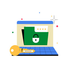 Locked Folder On Laptop Screen In Flat Vector Illustration Symbolizing Digital Security, Privacy Protection, And Data Safety, Isolated On White Background.