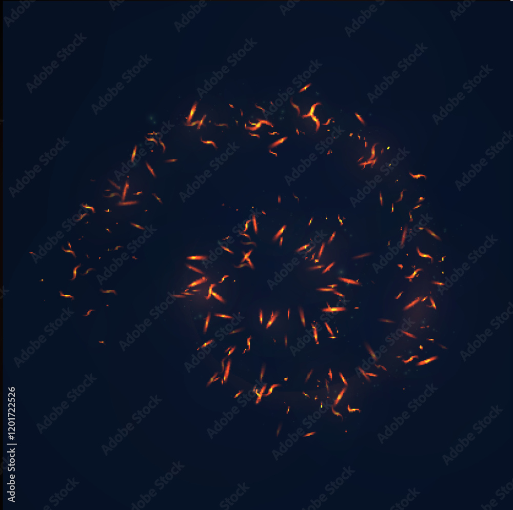 Aufkleber Abstract effect of glowing sparks in motion with bright glow on black background. Effect of swirling movement of fire spark.