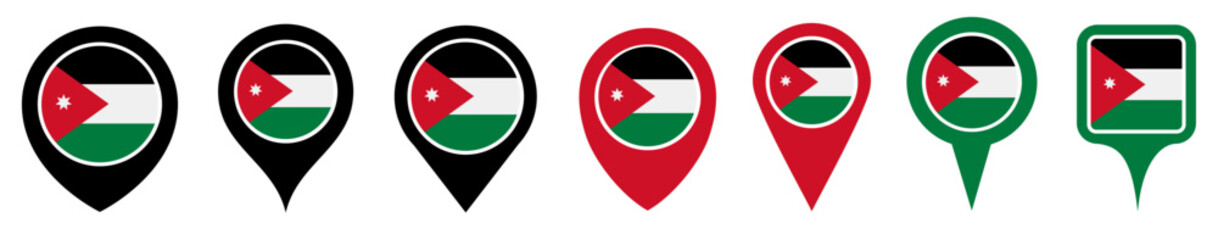 Fototapeta premium set vector Location pin jordan flag icon. Country location symbol Map markers design template illustration