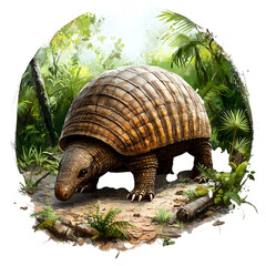 Fototapeta premium Animal, Armadillo, Amazon, Forest, Pantanal, Amazon Rainforest, Nature, Art, Image with Transparent Background PNG, for Stickers, T-Shirt Print, Cap, Mug, Flip Flops, Mousepad, Transparent PNG