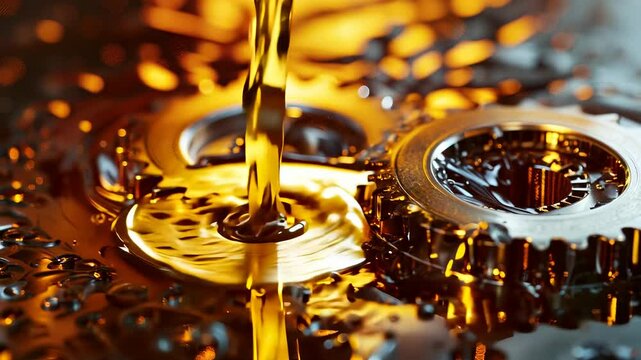 Gear oil video: process of gears bathed in motor oil, emphasizing the role of lubrication in improving machine performance, preventing wear, and ensuring smooth operation in industrial equipment.