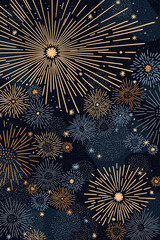 fireworks vector illustration with a night sky background.
