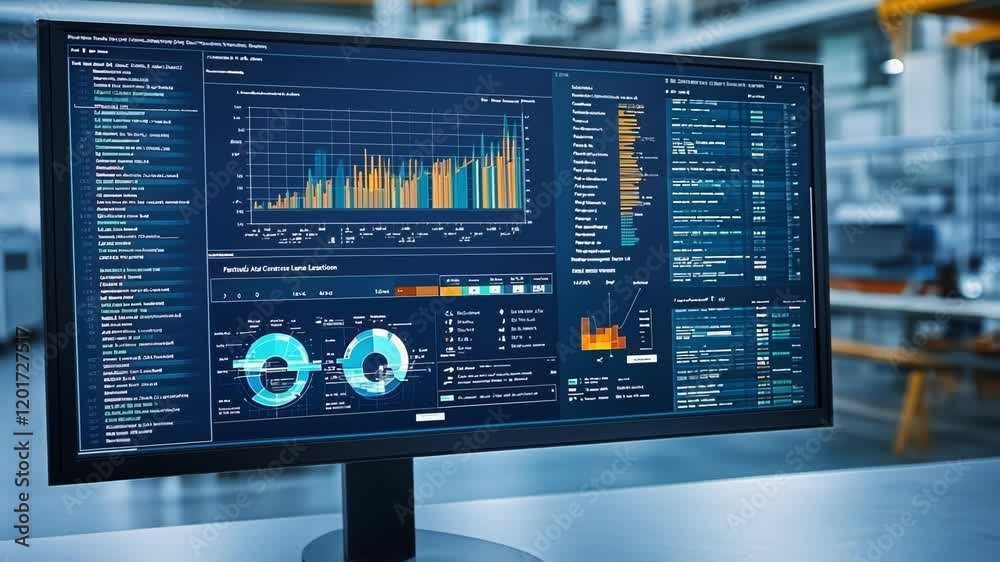 Aufkleber control panel displaying digital performance metrics, visualizing key industrial parameters on compu