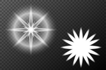 Light white effect: isolated flare, tire explosion, dust line, sun flare, star spark, sunlight, vector set