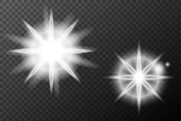 Light white effect: isolated flare, tire explosion, dust line, sun flare, star spark, sunlight, vector set
