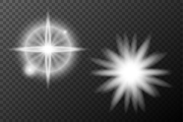 Light white effect: isolated flare, tire explosion, dust line, sun flare, star spark, sunlight, vector set