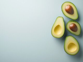 Fresh Avocado Halves on Light Background: Minimalist Healthy Eating Concept