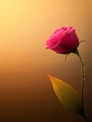 Sunrise Rose Dewdrop - Single pink rose with dew drops, illuminated by sunrise, against a warm background.
