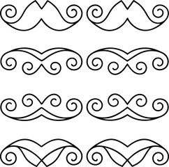 Fototapeta premium Swirling Mustache Designs Decorative, Ornamental, Vintage, Line Art, Clipart