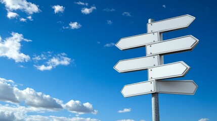 Clear Direction Ahead - Minimalist Signpost with Blank Arrow Boards Against Vibrant Sky