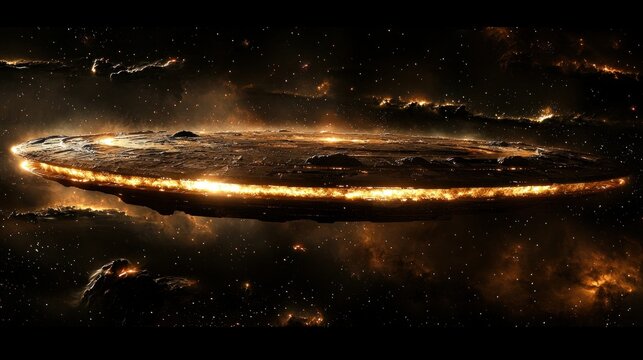 Glowing Celestial Disc in a Cosmic Nebula: A Space Exploration Concept