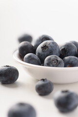 Close up of fresh blueberries for healthy food on white background.