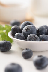Close up of fresh blueberries for healthy food on white background.
