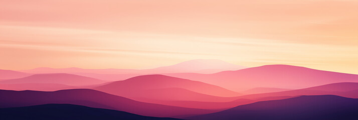 Fototapeta premium Dreamy Sunset Over Rolling Hills In Soft Pink And Purple Hues