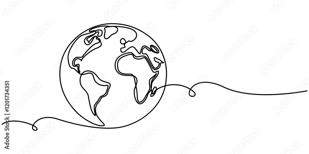 Poster planet earth continuous line icon, planet earth continuous line drawing. world map with curve line. 