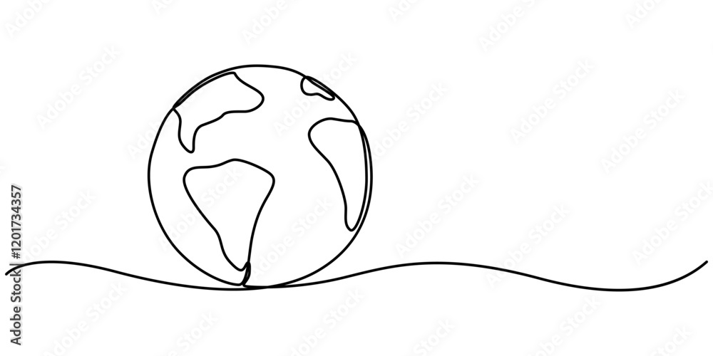 Aufkleber planet earth continuous line icon, planet earth continuous line drawing. world map with curve line. 