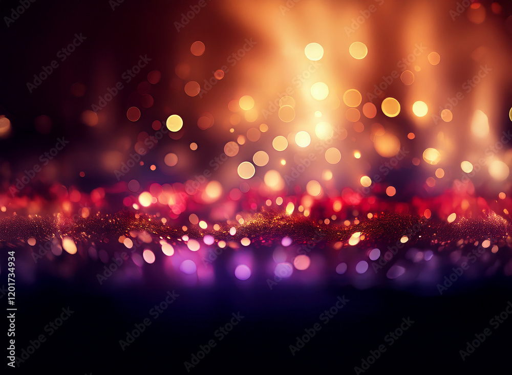Poster Abstract background image featuring a bokeh effect with warm and cool lights.  The glowing particles create a vibrant, out-of-focus scene.