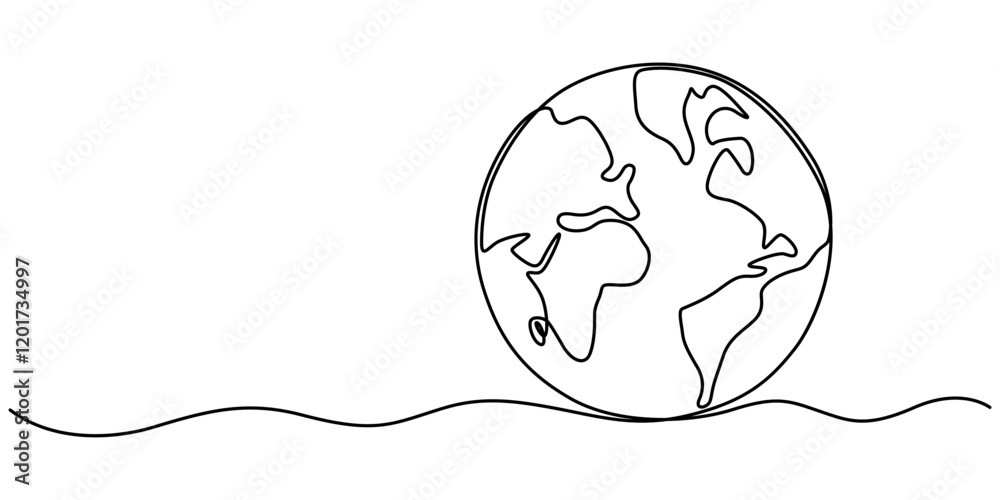 Poster planet earth continuous line icon, planet earth continuous line drawing. world map with curve line. 
