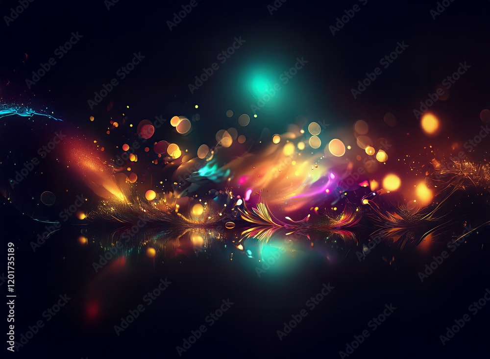 Poster abstract background image featuring vibrant bokeh lights and colorful, swirling energy. the dark bac