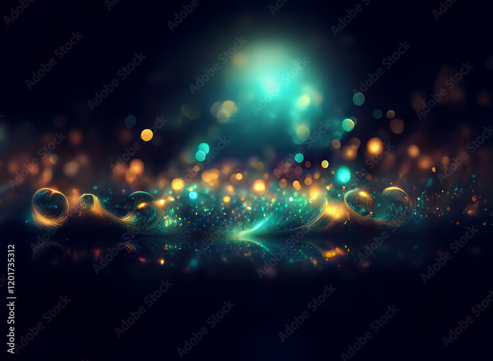 Aufkleber Abstract background image featuring bokeh lights and shimmering orbs.  The dark background contrasts with the vibrant, colorful lights creating a magical, dreamy atmosphere.