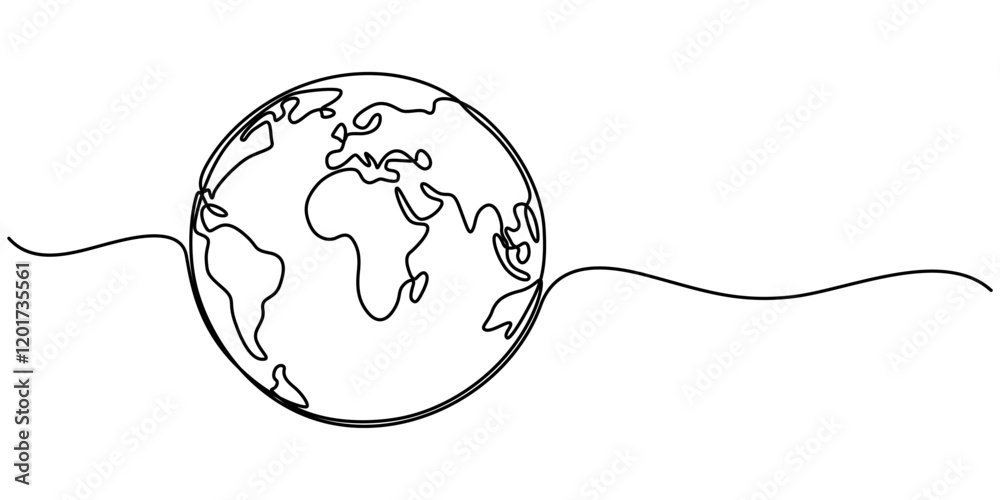 Poster planet earth continuous line icon, planet earth continuous line drawing. world map with curve line. 