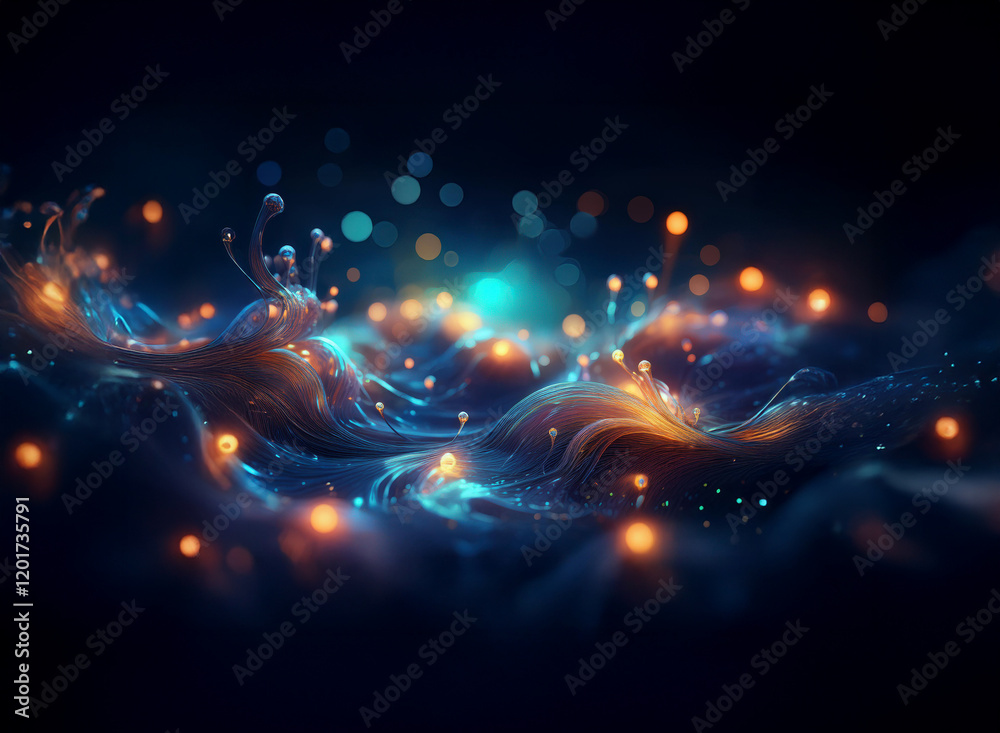 Aufkleber Abstract background image featuring a dynamic flow of luminous, glowing strands.  Bokeh lights create a magical, ethereal atmosphere.