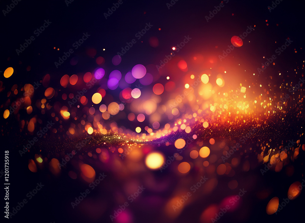 Poster abstract background of swirling bokeh lights. warm and cool colors blend in a vibrant, glittering di