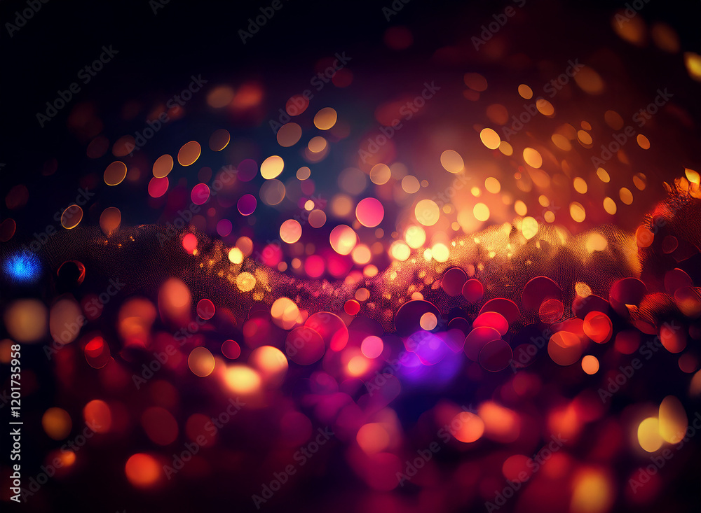 Poster abstract bokeh background of colorful lights, creating a warm, vibrant, and slightly dark atmosphere