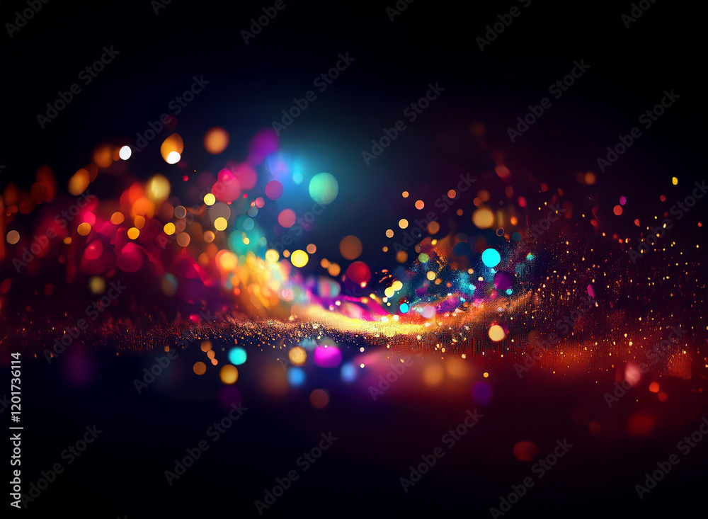 Poster abstract background image featuring a vibrant swirl of bokeh lights, creating a colorful and dynamic